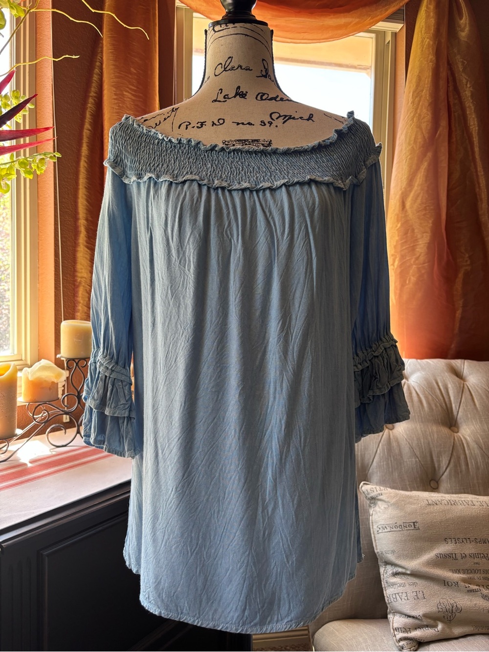 Style Envy Light Blue Off-Shoulder Ruffle Tunic